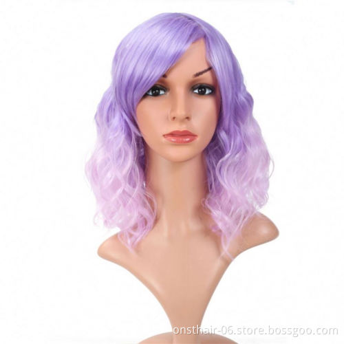 MYZYR high quality heat-resistant synthetic pink wig 16 inches, fluffy wavy bangs wig, synthetic wig supplier (pink)